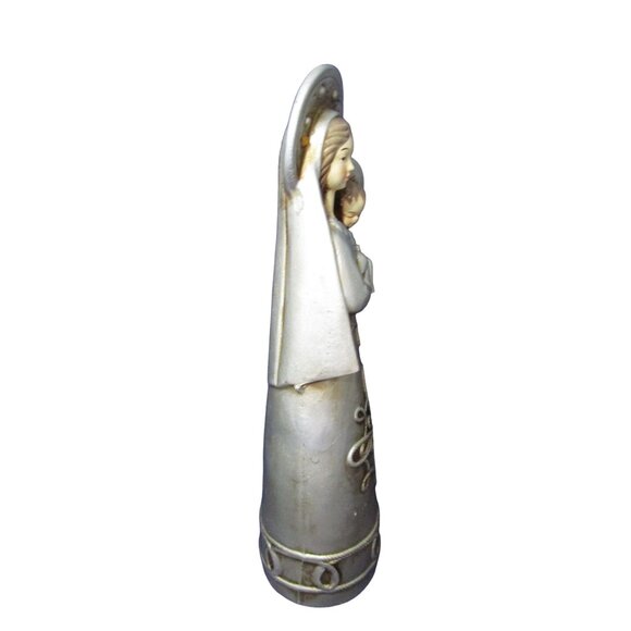 Vintage Papier Mache Madonna With Child Figurine Silver Tone Rhinestone Accents - Picture 10 of 16